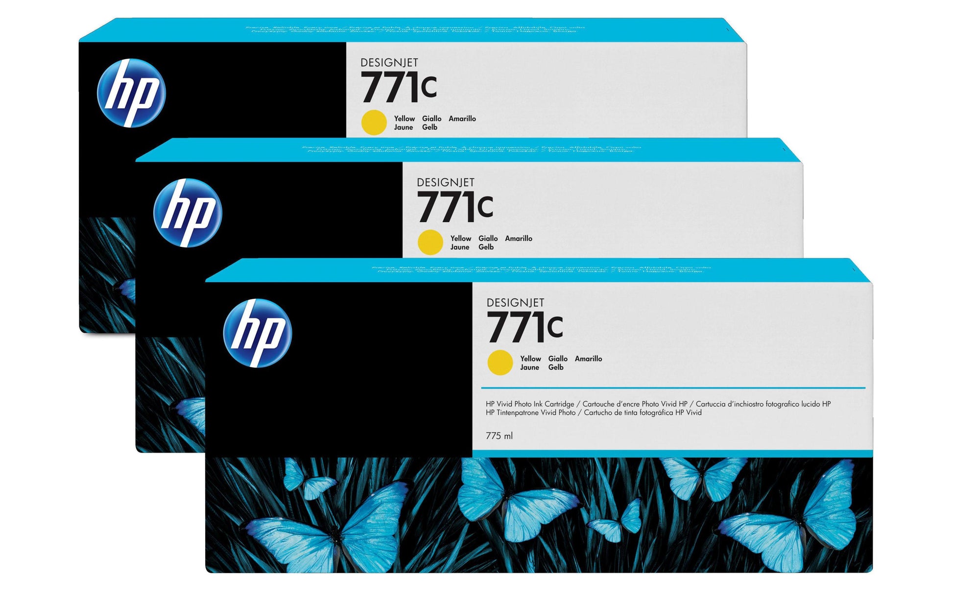 HP Tintenpatronen-Multipack 771C (B6Y34A), Gelb, 3er-Pack, Original – für Designjet Z 6200