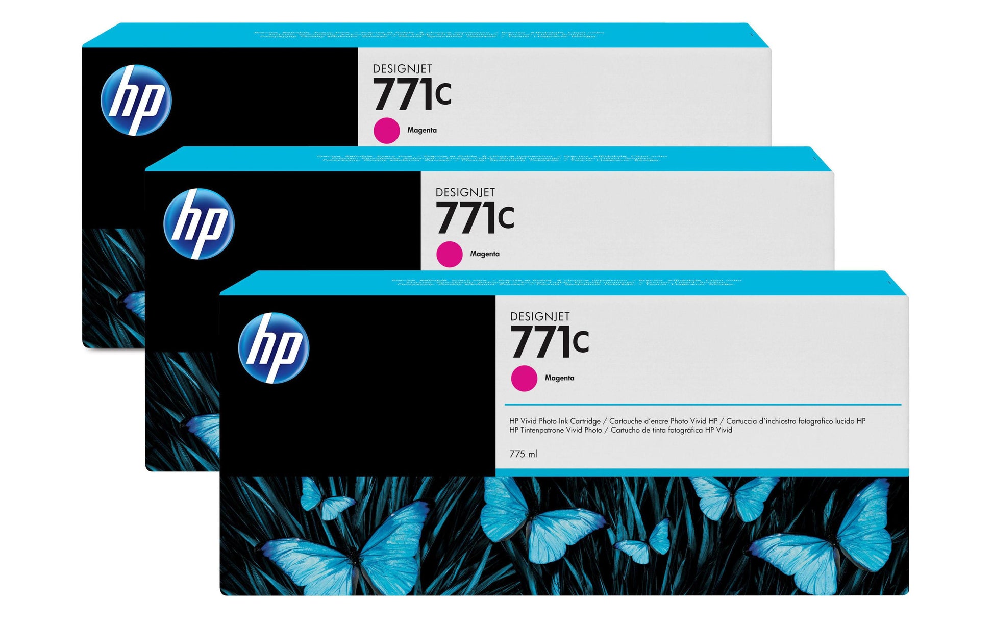 HP Tintenpatronen-Multipack 771C (B6Y33A), Magenta, 3er-Pack, 775 ml, Original – für Designjet Z 6200