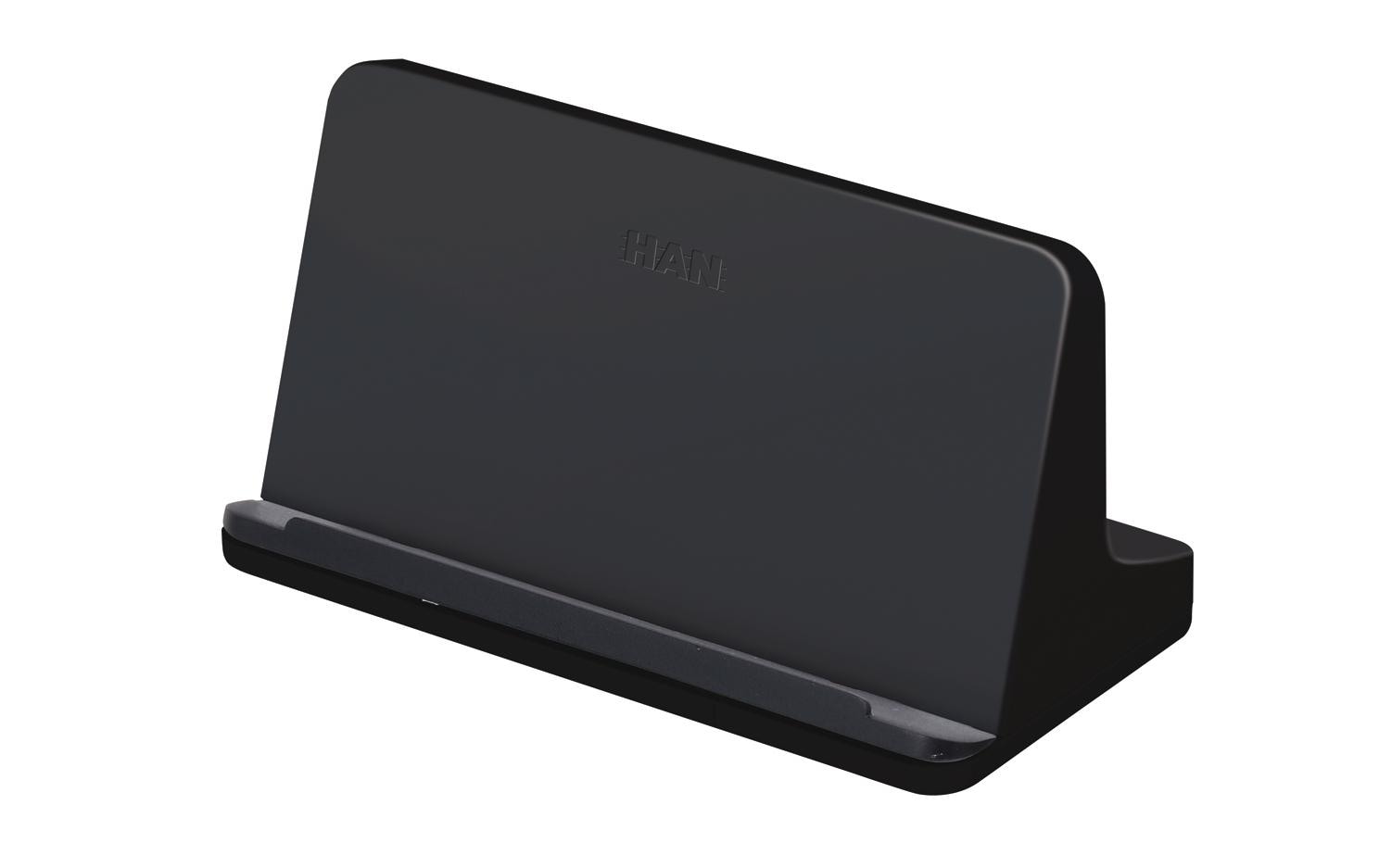 HAN Smart-Line Tablet-Ständer – für Tablets bis 11", kabelgebunden, mit Ladefunktion – Schwarz