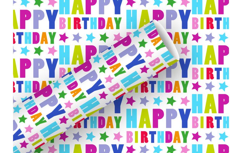 Braun + Company Geschenkpapier – Happy Birthday, Sterne – Lux-Oberfläche – 700 × 1500 mm