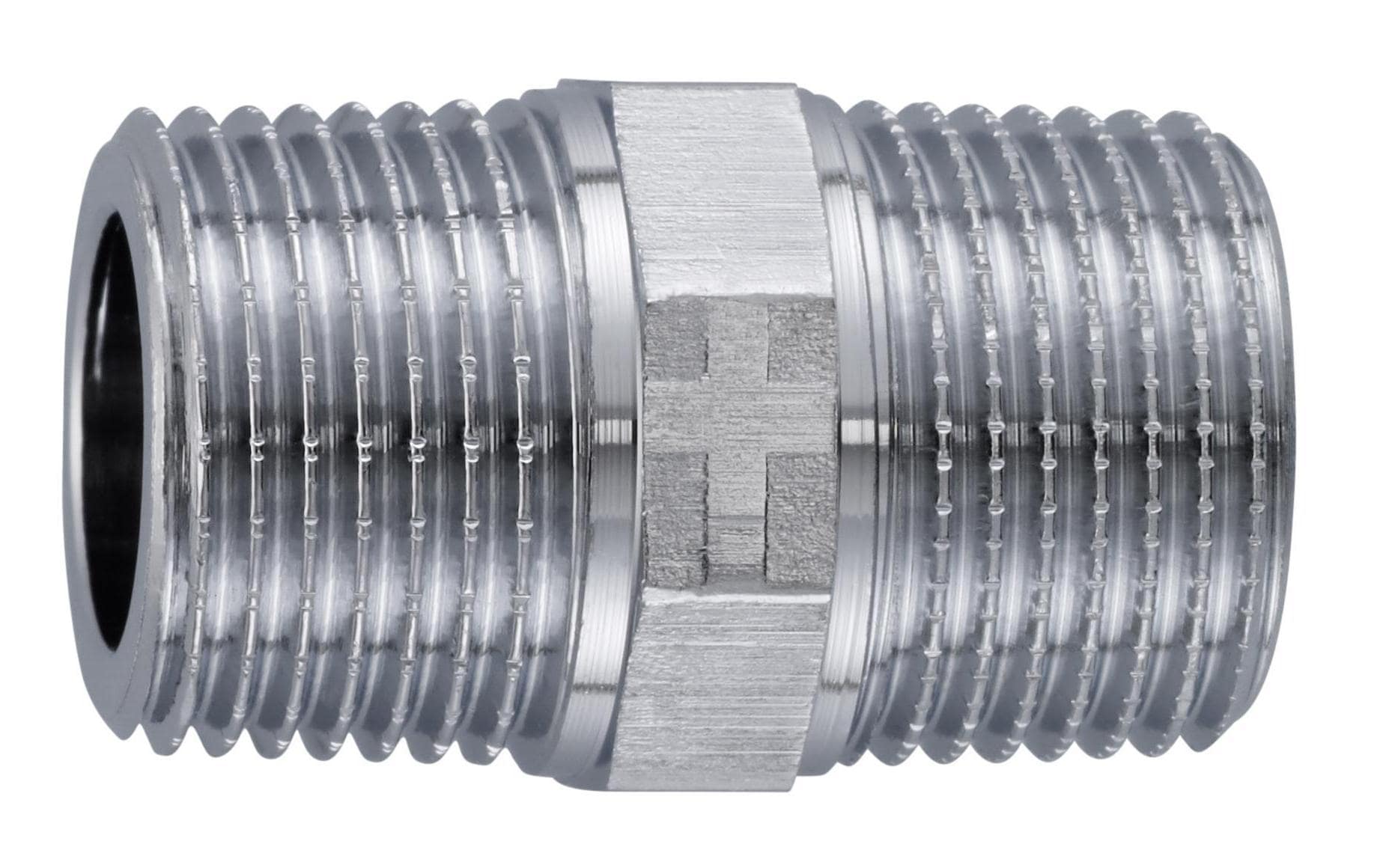 Mateu Doppelnippel konisch ISO 7/1 – 3/8" Anschluss, Ø 19 mm, verchromter Rotguss