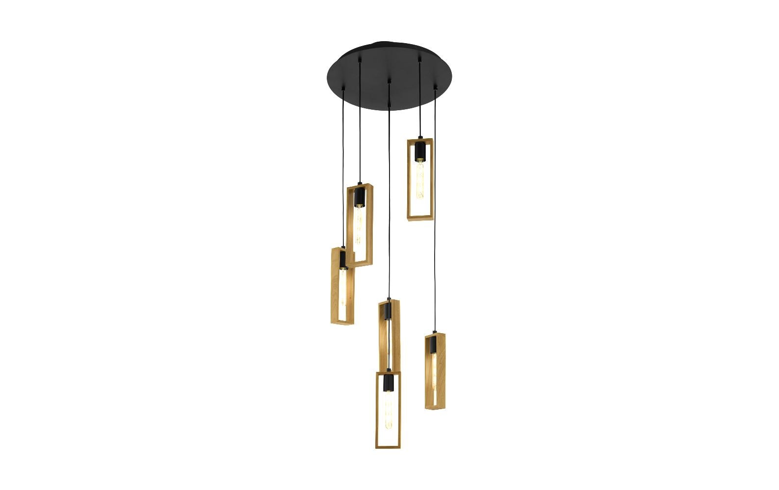 EGLO Hängeleuchte Littleton – Ø 50 × 150 cm, 360 W, dimmbar, schwarz/holz, E27, exkl. Leuchtmittel
