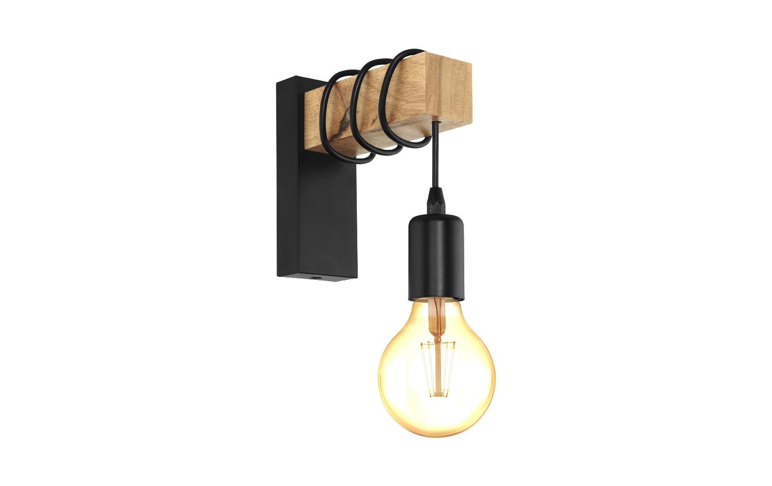 EGLO Wandleuchte Townshend – 10 W, dimmbar, schwarz/braun, exkl. E27