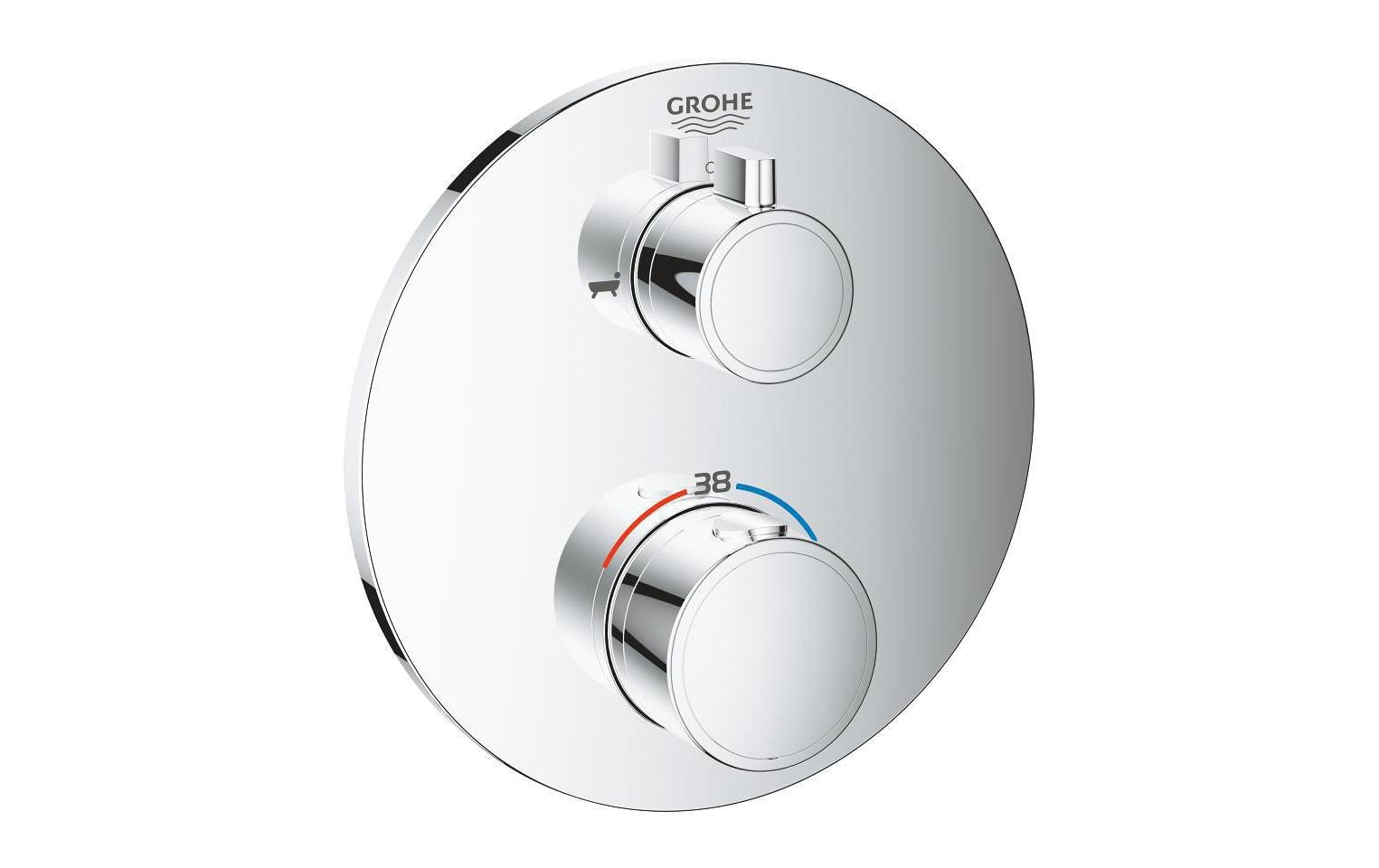 GROHE Grohtherm Thermostat-Wannenbatterie – Anschlussmass 43 mm, 180 × 243 mm, Messing/Chrom, für Badewanne
