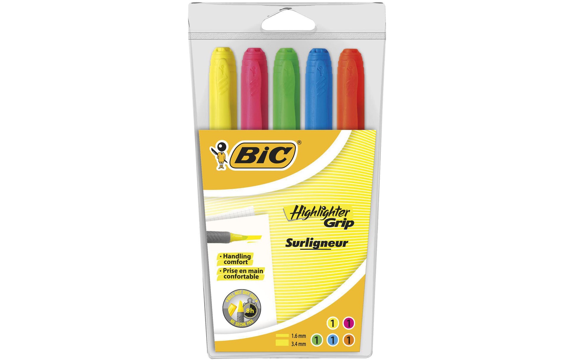 BIC Textmarker – 5er Set, Farben sortiert, Keilspitze