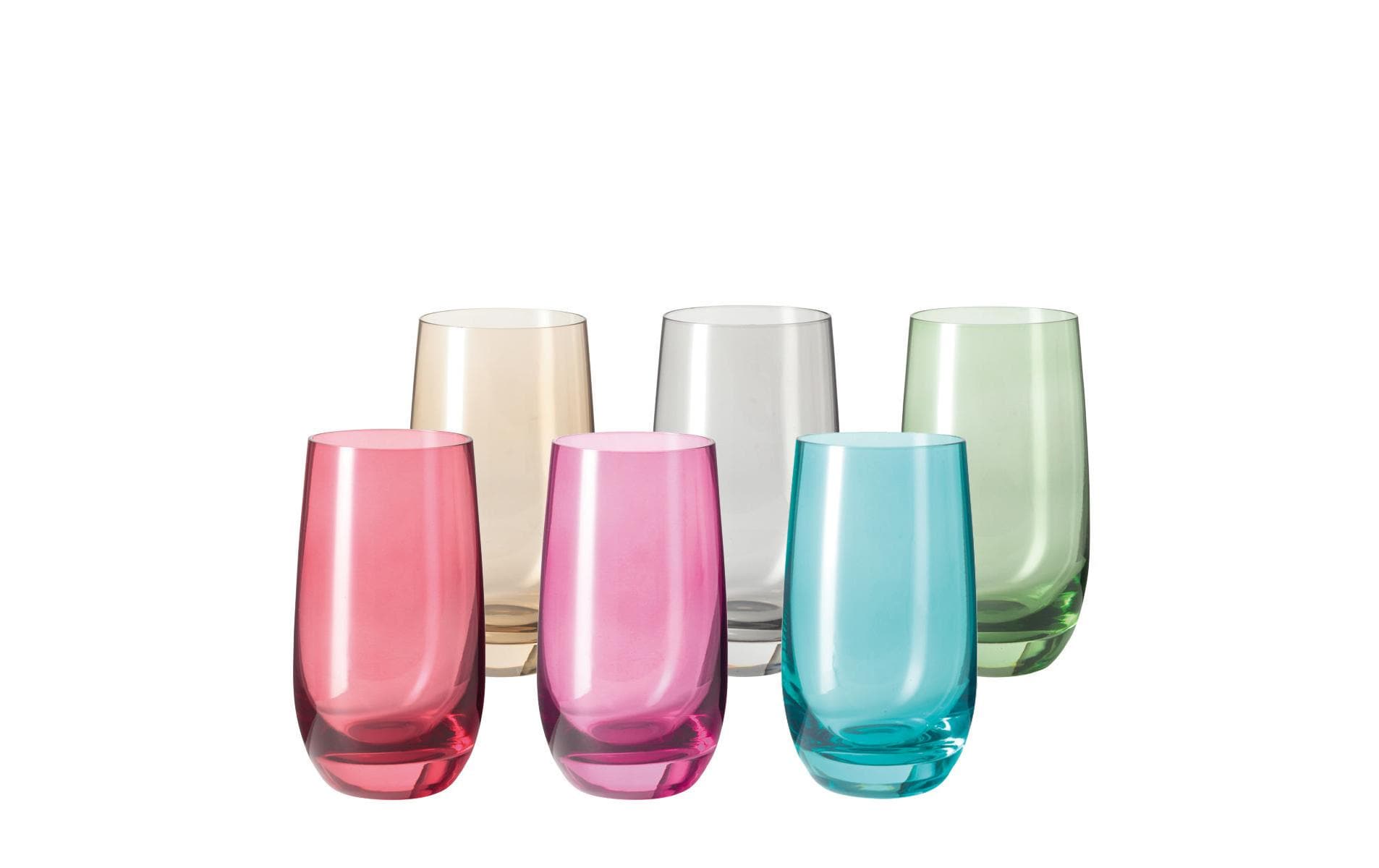 LEONARDO Sora Trinkglas – 0,39 l, Kalk-Natron-Glas, Mehrfarbig, Spülmaschinenfest, 6 Stück