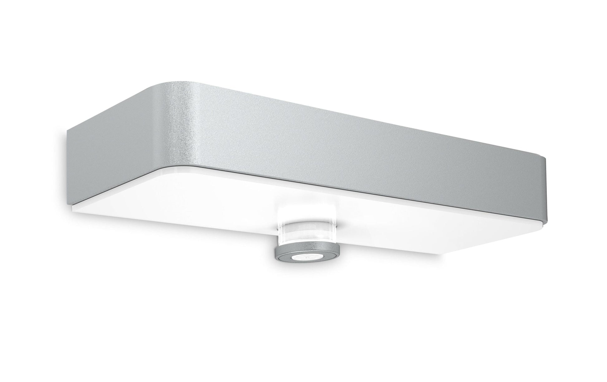 STEINEL Aussenwandleuchte – Warmweiss, 3000 K, IP44, Solarbetrieb, mit Bewegungsmelder, Silber, Glas