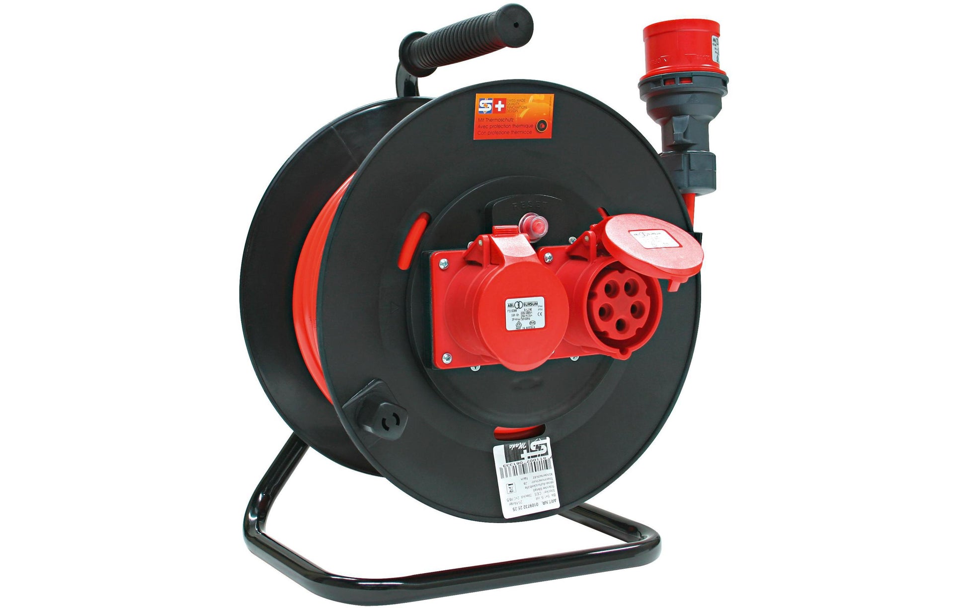 Steffen Kabelrolle, 25 m, 2×CEE 16-5, IP44, 1,5 mm², Traggriff, Eingang CEE 16-5 – rot