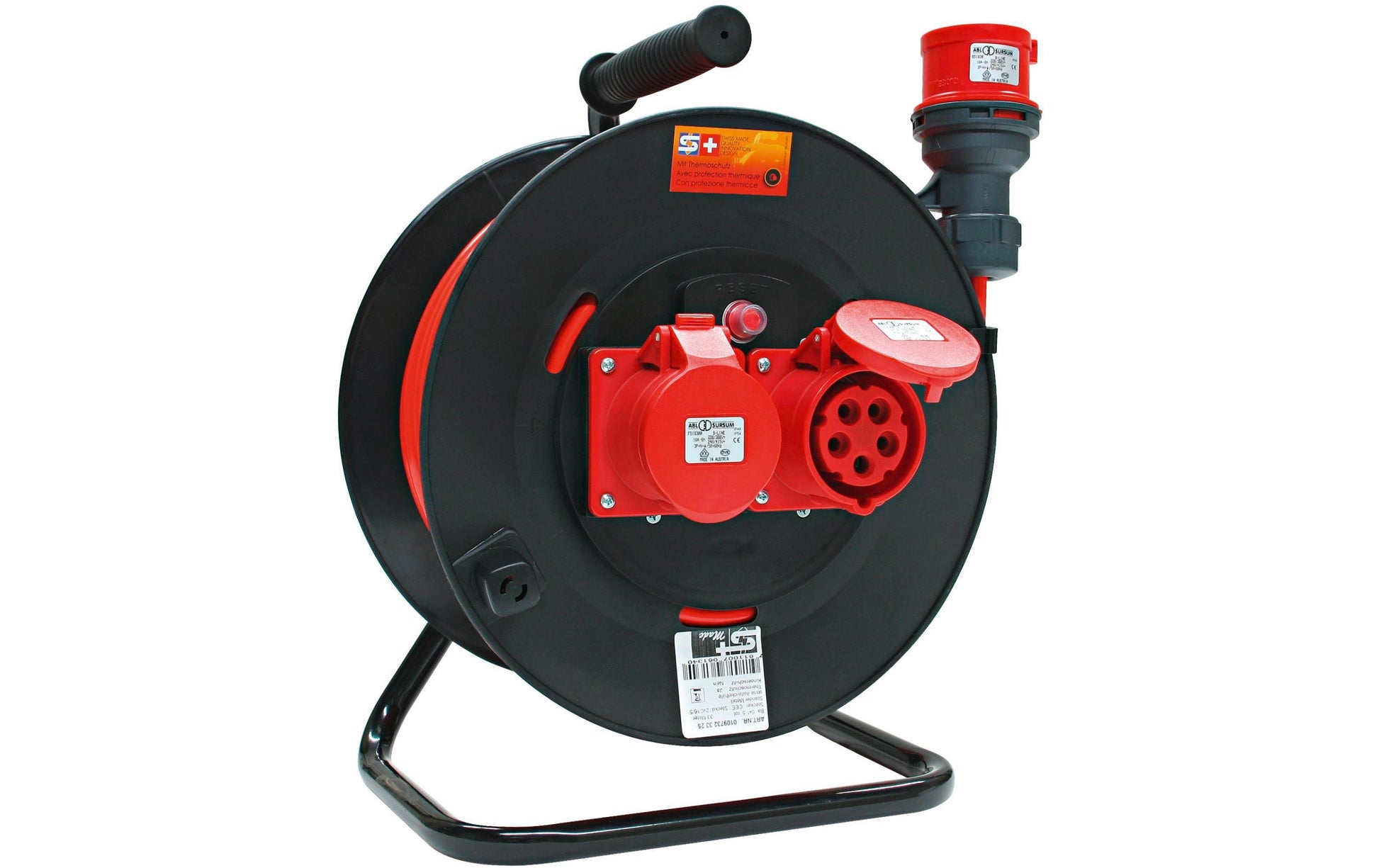 Steffen Kabelrolle, 33 m, 2×CEE 16-5, IP44, CEE 16-5 Eingang, 5-adrig 1,5 mm² – rot