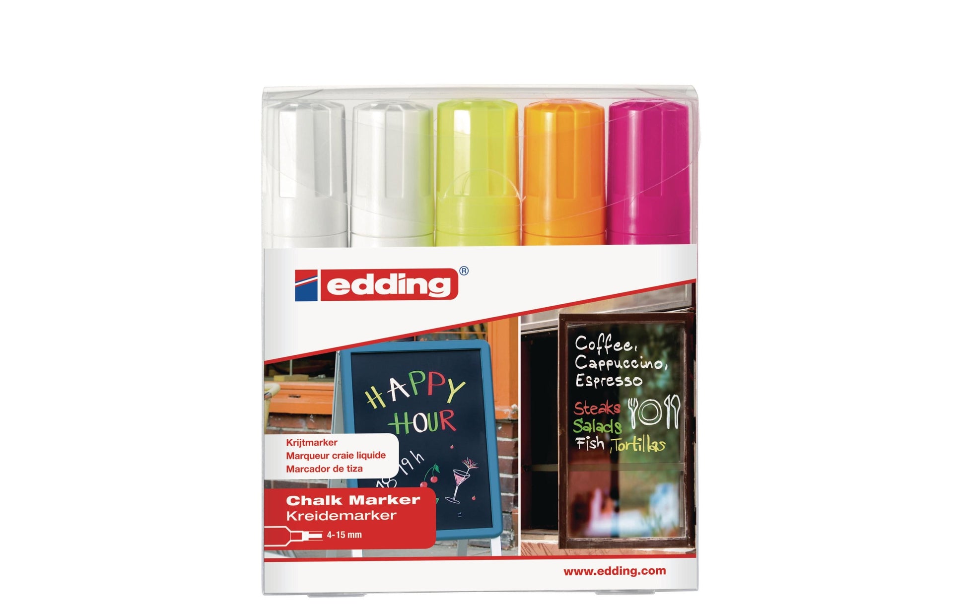 Edding Kreidemarker 4090-E5 – Keilspitze – Orange, Pink, Weiss, Gelb
