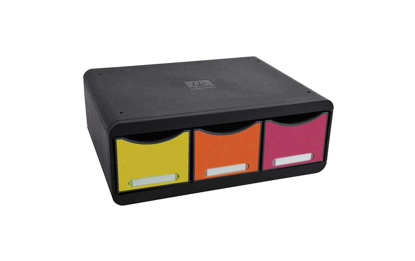 Exacompta Toolbox Maxi Schubladenelement – 3 Schubladen, schwarz/mehrfarbig, B 355 × H 134 × T 270 mm
