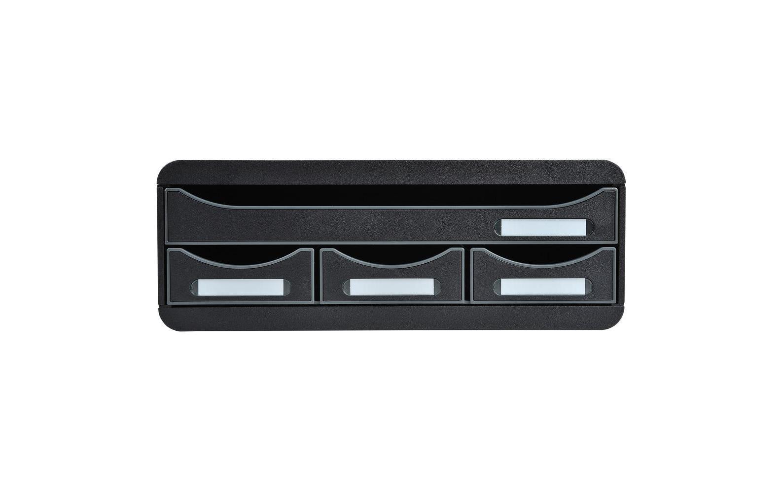 Exacompta Schubladenelement – 4 Schubladen, für A4, schwarz, Polystyrol (PS), B 355 × H 134 × T 270 mm