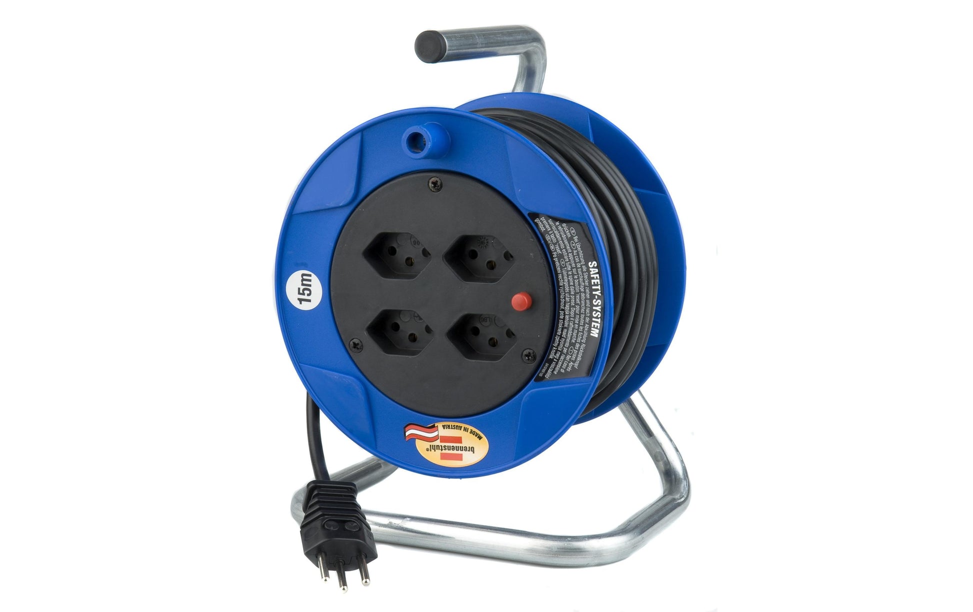 Brennenstuhl Kompakte Kabelrolle ST – 15 m – 4× T13, Stecker T12 – 10 A, IP20 – 3×1 mm² – Blau