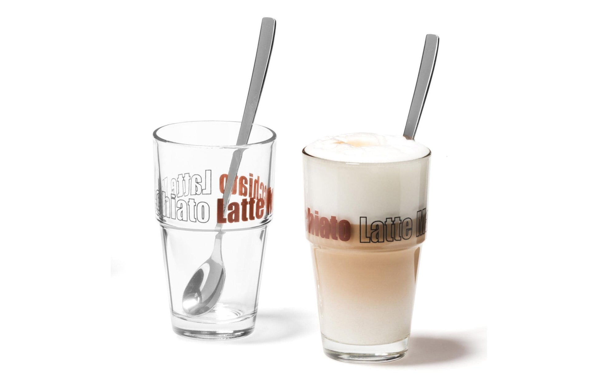 Leonardo Latte Macchiato Glas – 2er Set, 410 ml, Ø 8,4 cm, Transparent, mit Löffeln, spülmaschinenfest