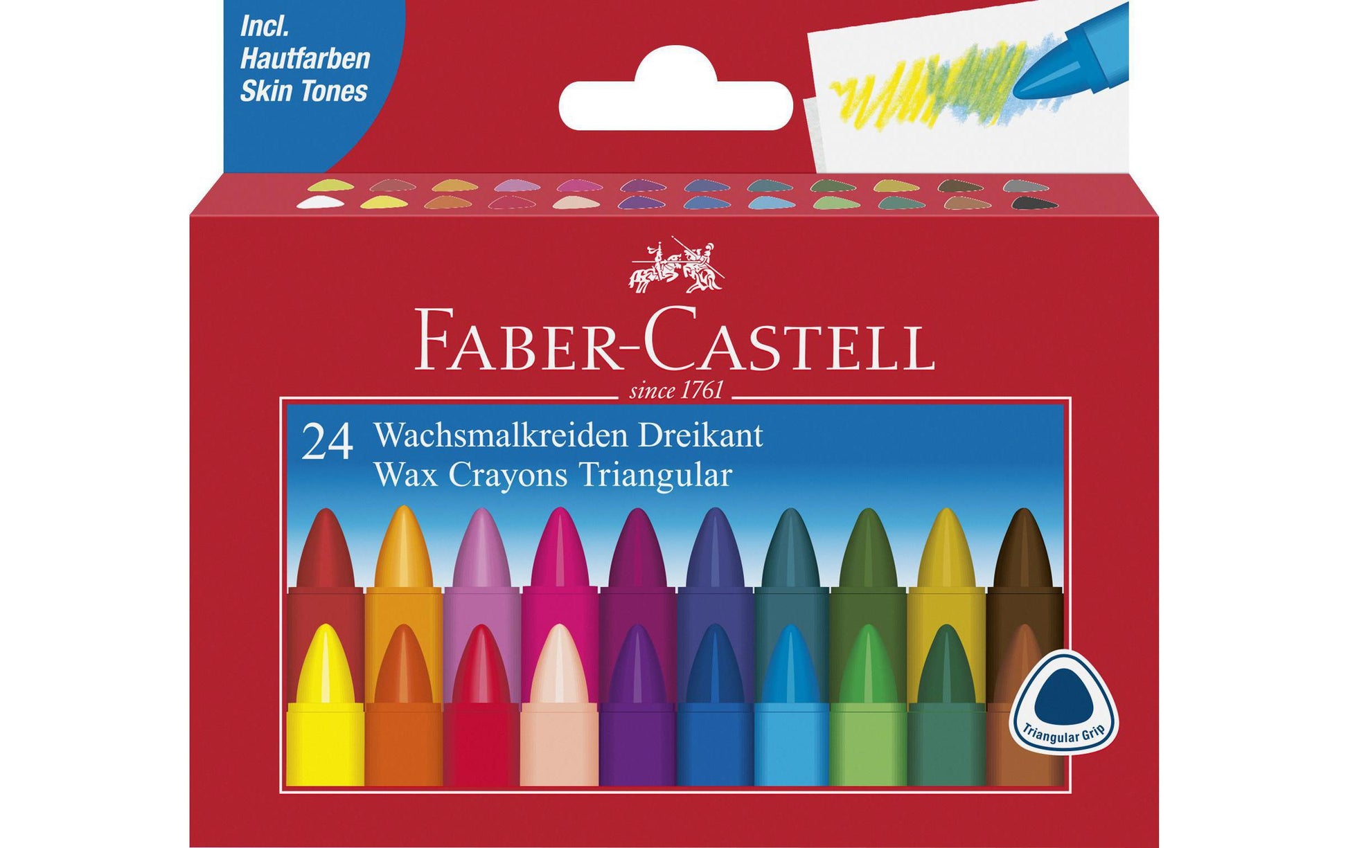 Faber-Castell Dreikant-Wachsmalkreiden farbig sortiert wasserfest – 24 Stück