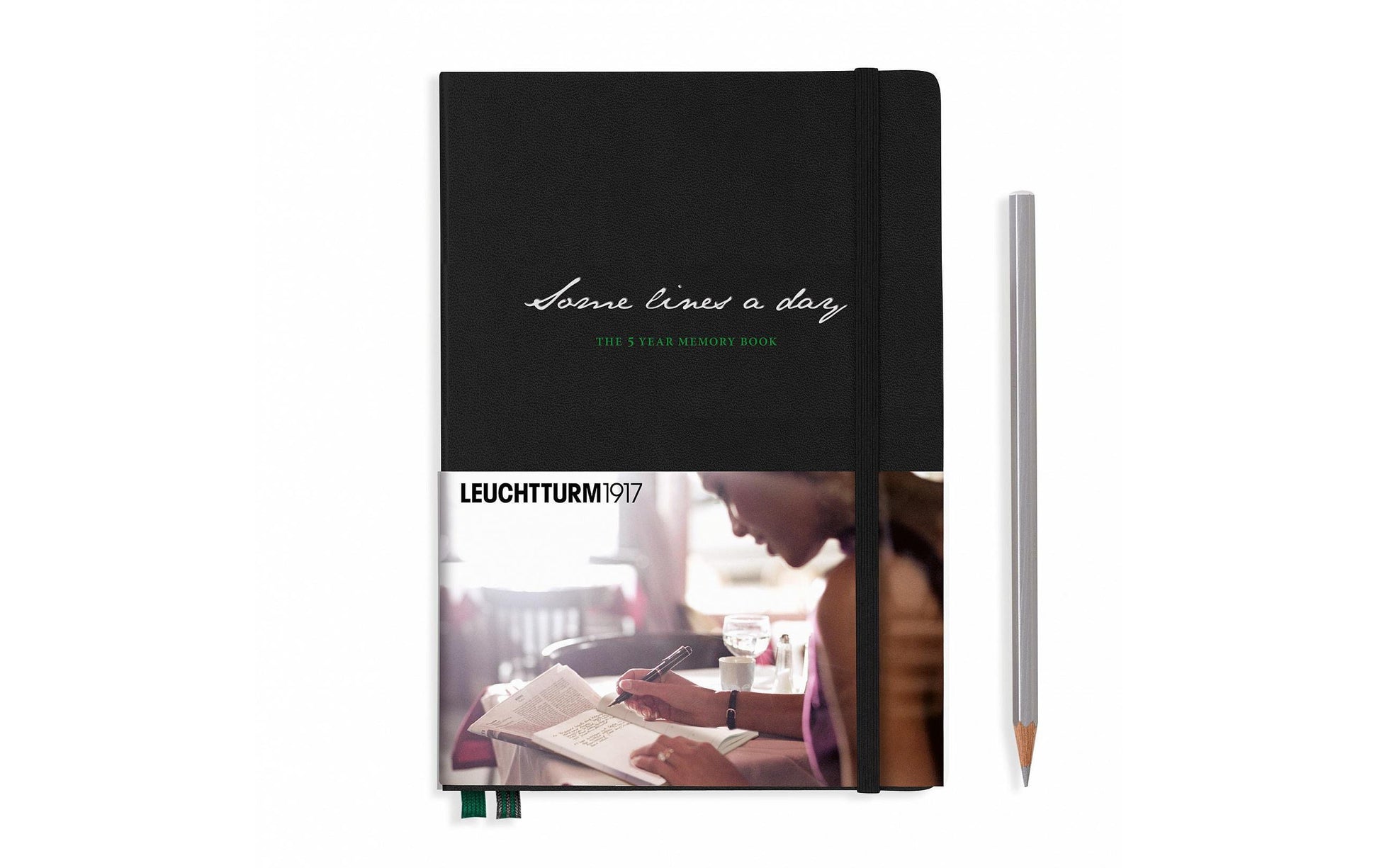 Leuchtturm Tagebuch Spruch – mit Gummiband, Tasche – 365 Seiten – A5, Schwarz