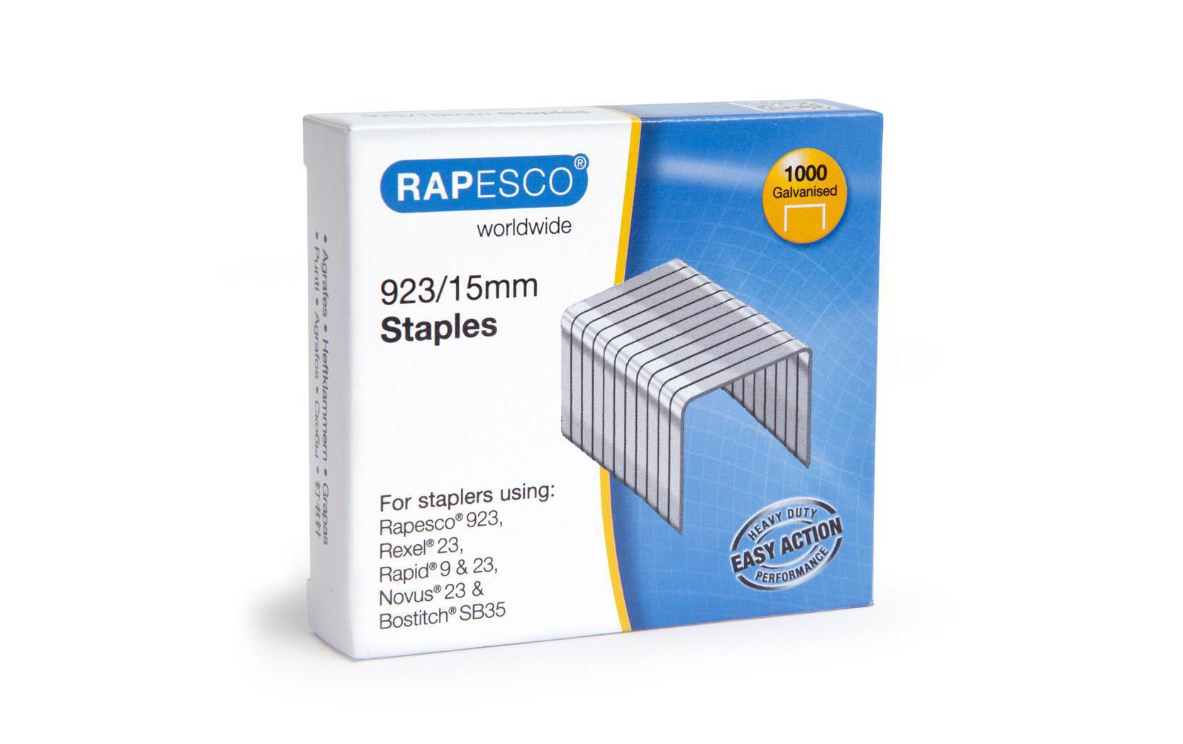 Rapesco Heftklammern – 23/15, 1'000 Stück, verzinkt – für Rapid Typ 9, Novus Typ 23, Rexel Typ 23