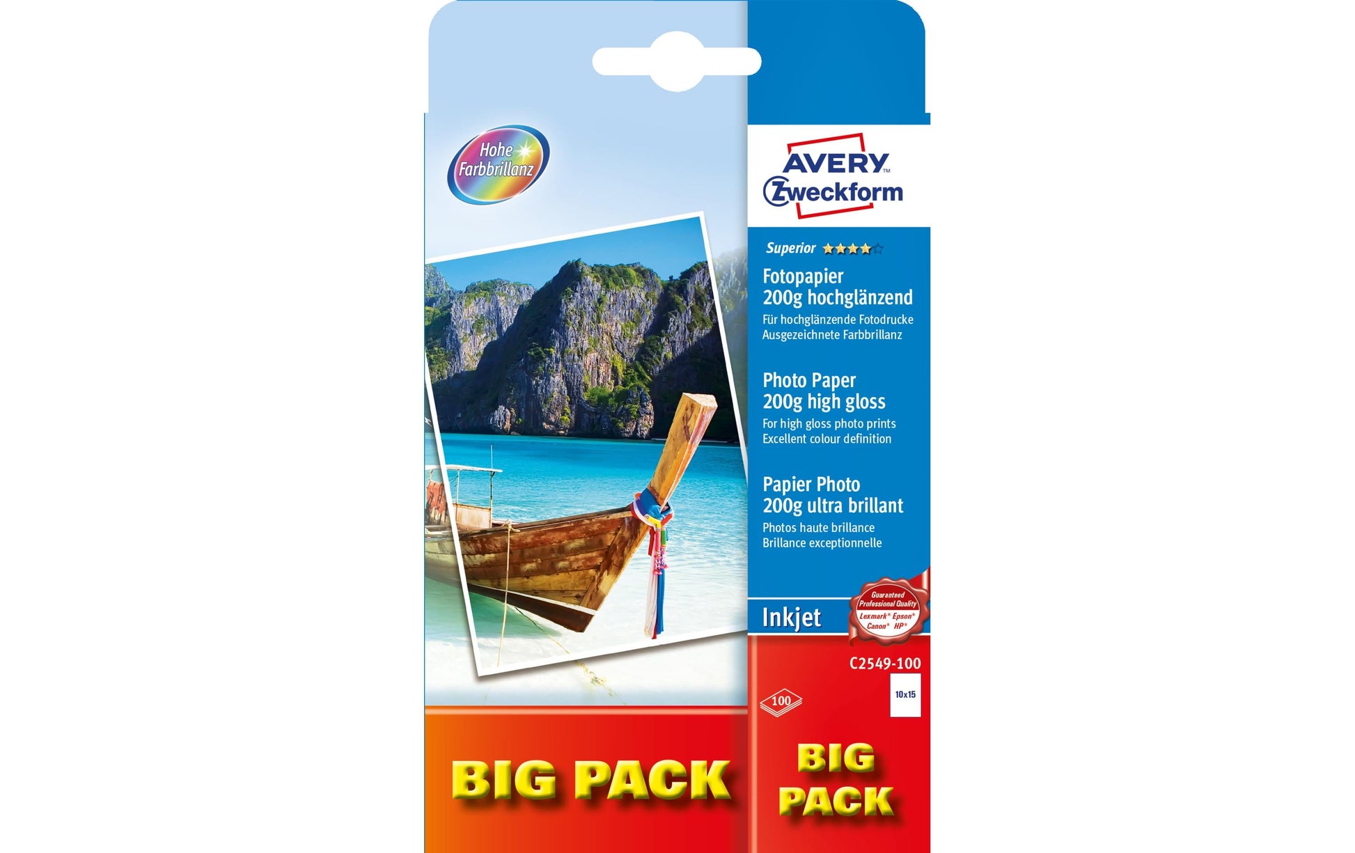 Avery Superior Fotopapier – hochglänzend, 100 × 150 mm, 200 g/m² – für Tintenstrahldrucker