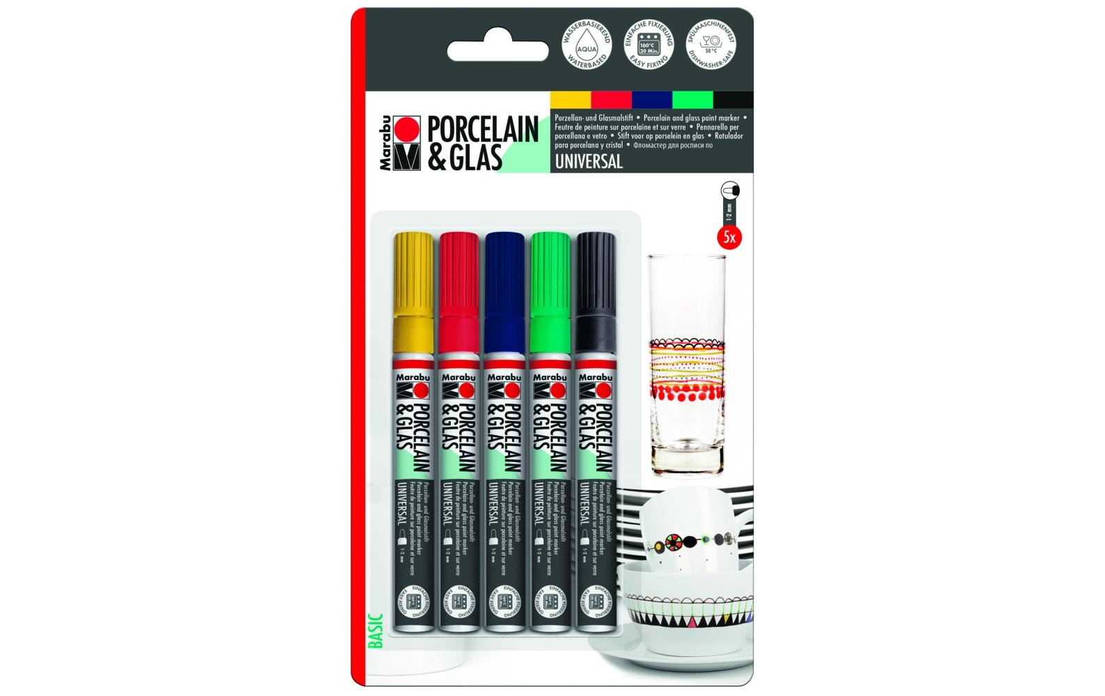Marabu Fenstermalfarbe – Set – 5 Farben, für Glas & Porzellan