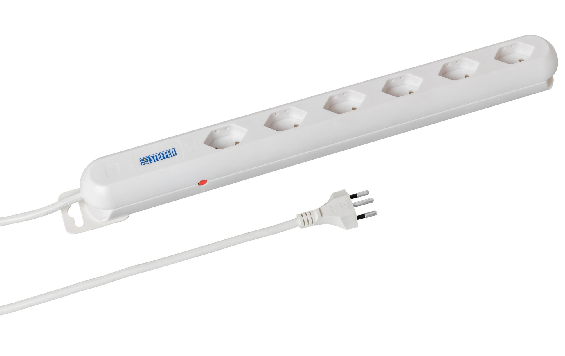 Steffen Steckdosenleiste Linea Plus – 3,00 m, Kunststoff, Weiss, 6 × T13, Überspannungsschutz, Stecker T12, 10 A