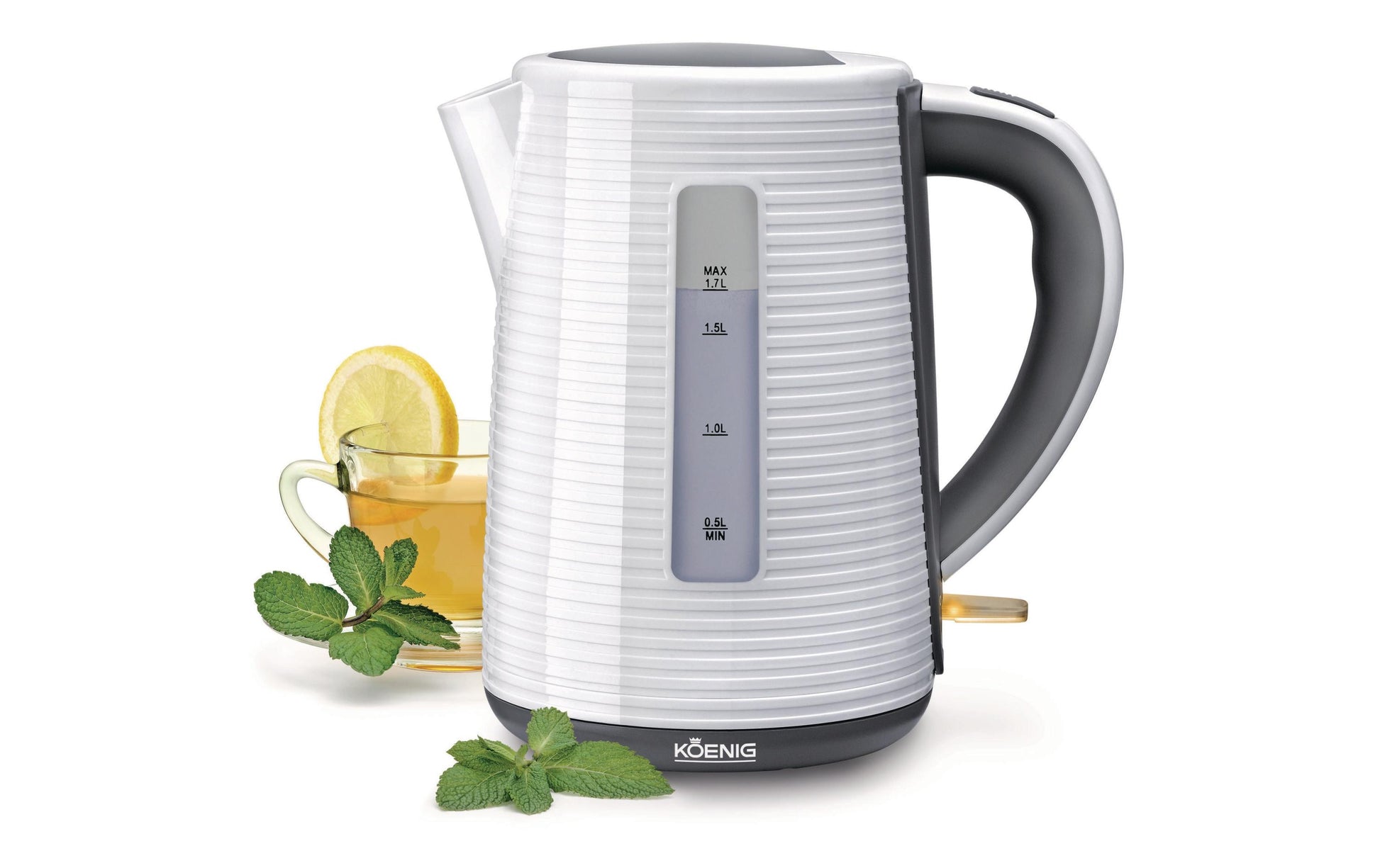 Koenig Stripes – Wasserkocher 1,7 l, 2200 W, Kunststoff, Anthrazit/Weiss