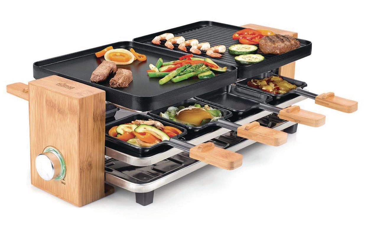 Koenig Raclette-Grill B02169 – 8 Personen, Grillfläche 42×23 cm, 1200 W – Schwarz