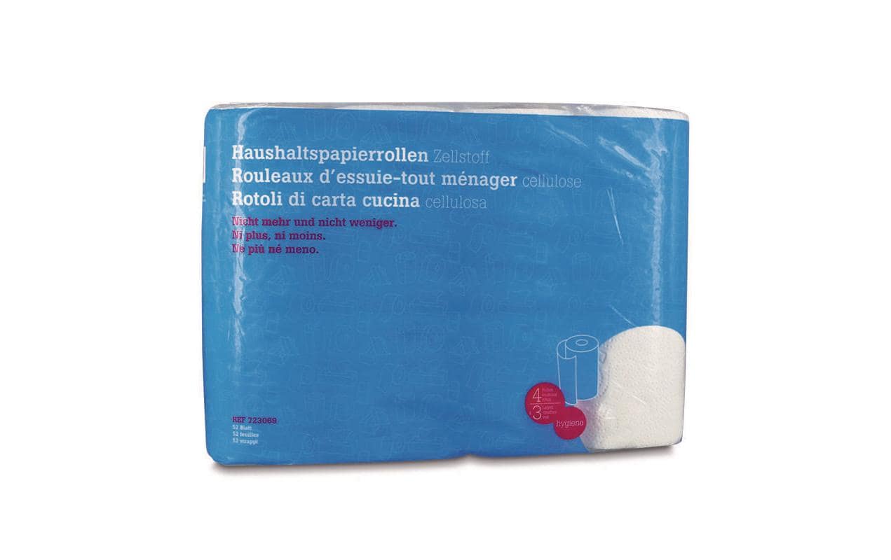 Hartmann Haushaltspapier – 3-lagig – 52 Blatt – 10,2 m – weiss – 4 Rollen