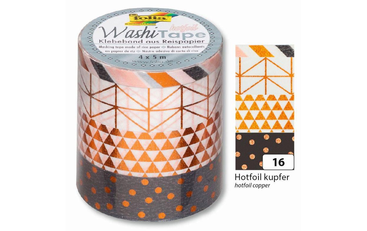 Folia Washi-Tape-Set – sortiert, kupfer – 4 Rollen (1 × 5 mm × 5 m, 3 × 15 mm × 5 m)
