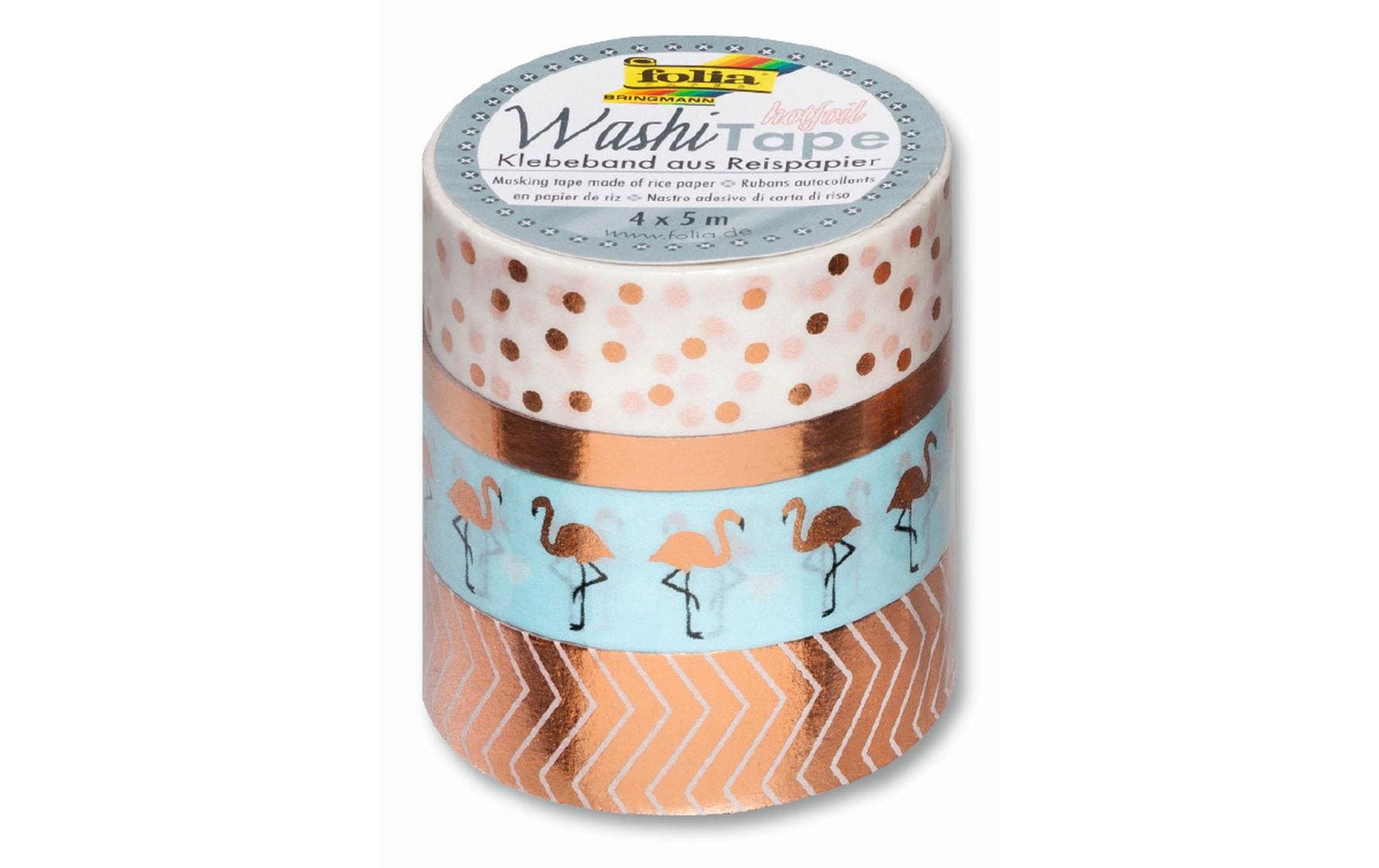 Folia Washi-Tape-Set mit Heissfolienveredelung – sortiert – 5 mm × 5 m, 3 × 15 mm × 5 m – 4 Rollen