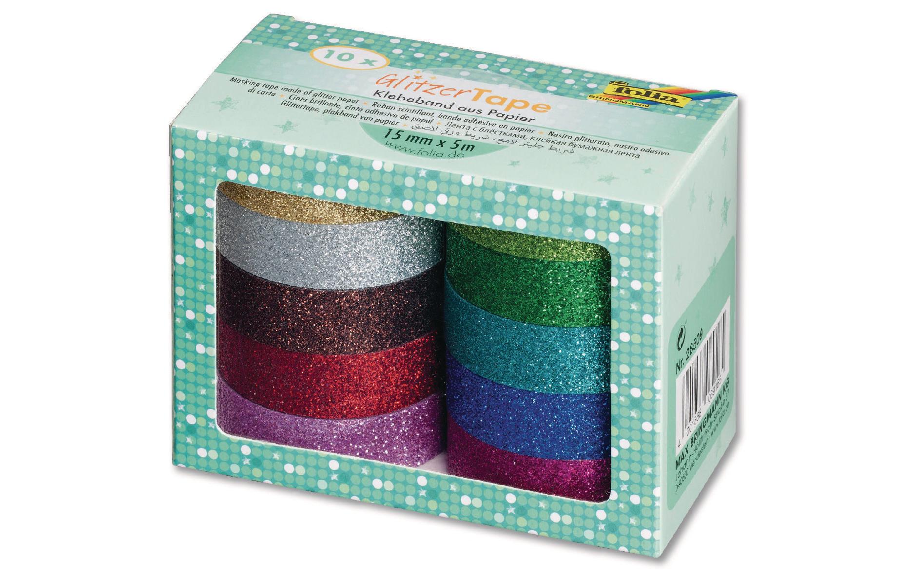 Folia Washi Tape Set Glitter – mehrfarbig – 15 mm × 5 m, 10er Set