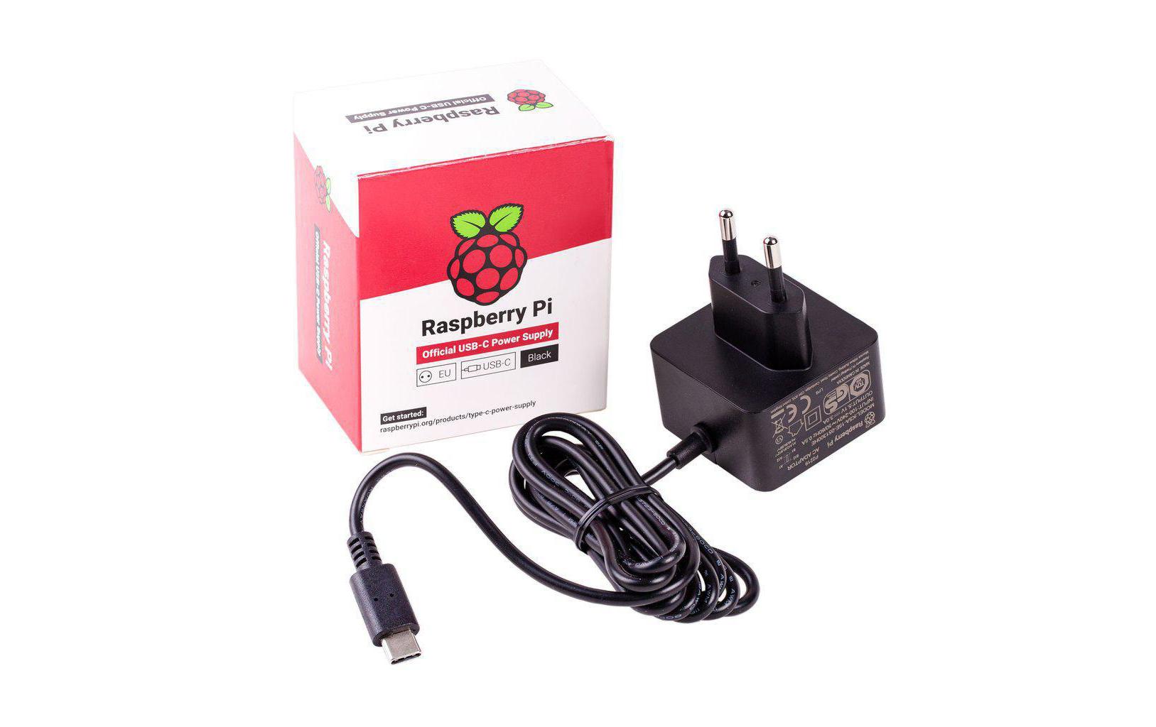 Raspberry Pi 4 USB-Ladegerät 15 W – USB-C×1 – EU-Stecker (Typ C) – für Raspberry Pi 4 Model B – Schwarz