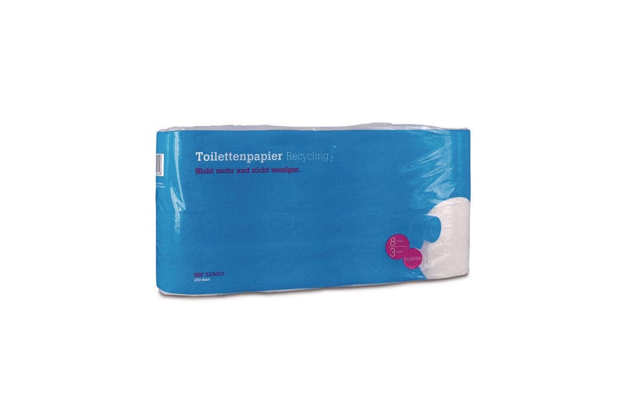 Hartmann Toilettenpapier – 3-lagig, Recycling, Rollenlänge 29 m, 250 Blatt/Rolle – 8 Rollen