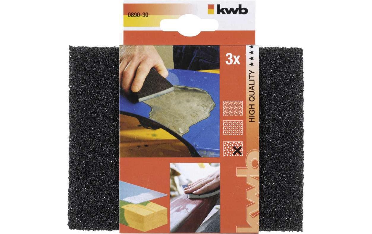 kwb Schleifschwamm 100 × 125 × 10 mm Siliciumcarbid auf Schaum – für Holz, Metall – 3 Stk