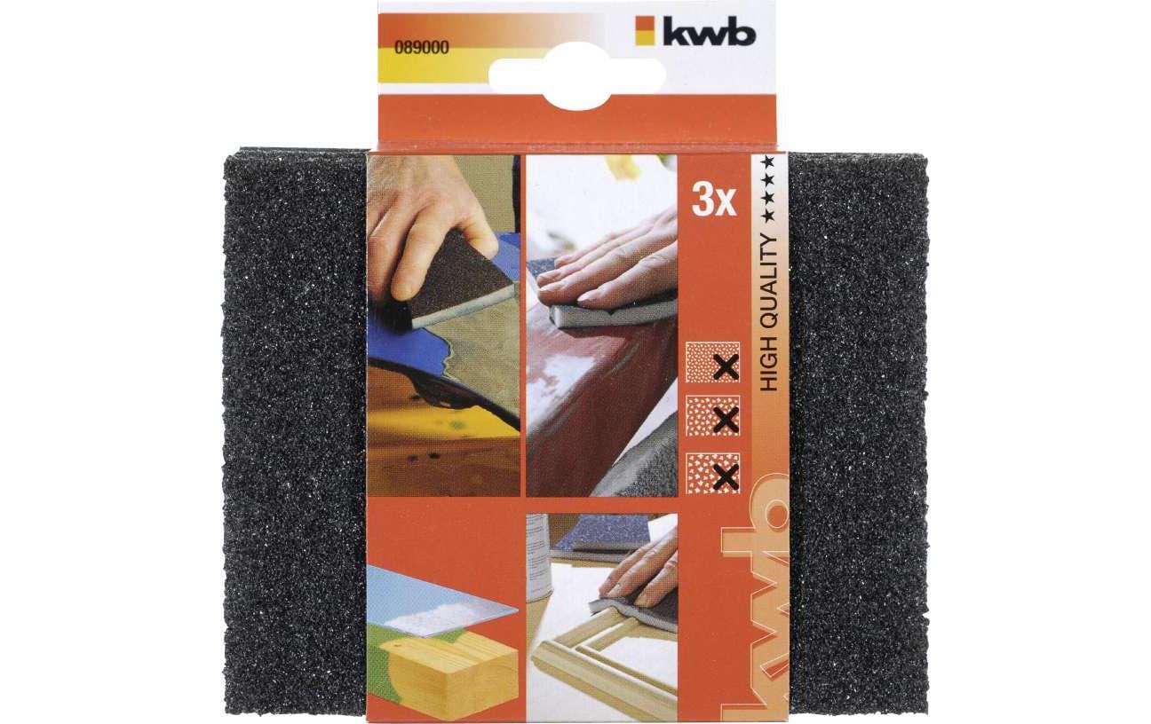 kwb Schleifschwamm 100 × 125 × 10 mm Siliciumcarbid (Schaum) – für Metall, Holz – 3 Stk