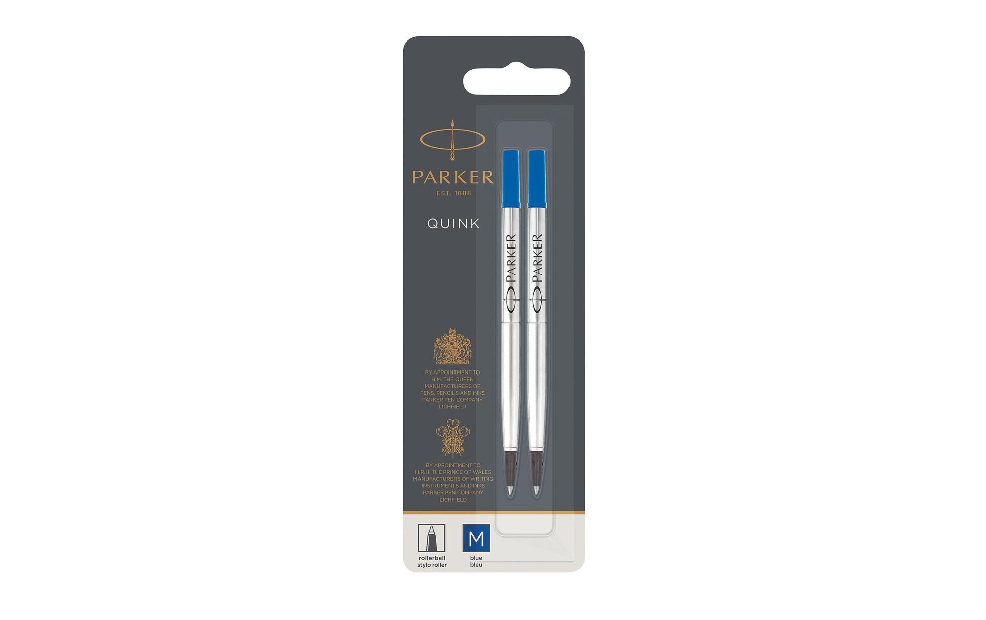 Parker QUINK Rollerpatrone – Blau, 0,7 mm (Mittel), für Parker Tintenroller, 2er-Pack