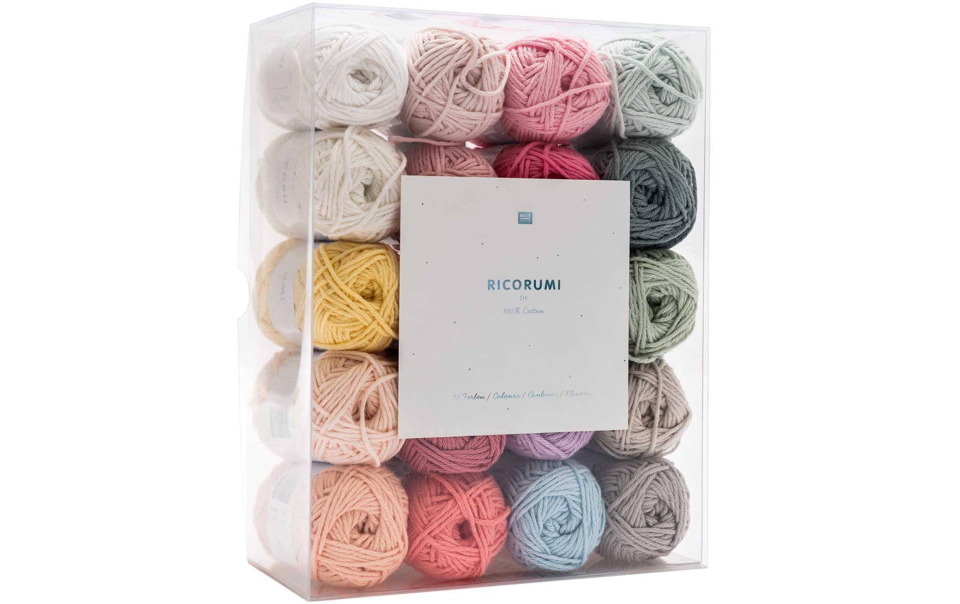 Rico Design Ricorumi Garn-Set Mehrfarbig – 25 g, 57,5 m, Nadel 4 mm, 100% Baumwolle, 20 Stk.
