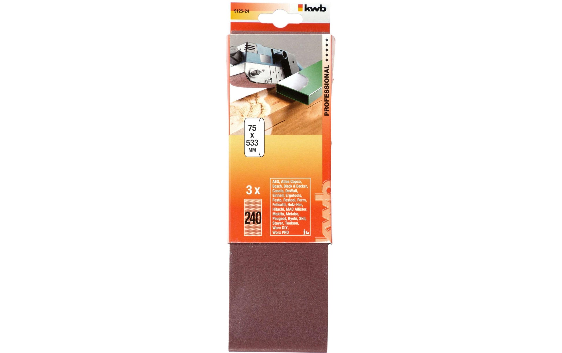 kwb Schleifband 75 × 533 mm P240 – für Holz – 3 Stk