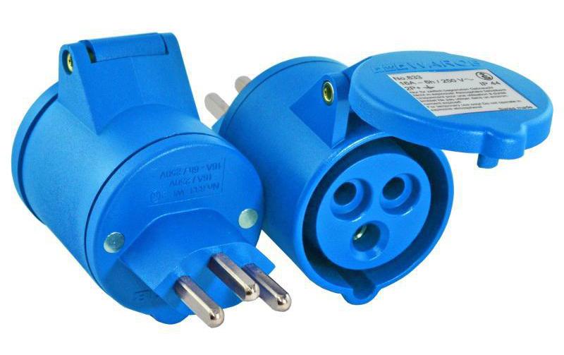 Elektro-Material Umwandlungsstecker T23 zu CEE 16/3 – 3-polig, Blau