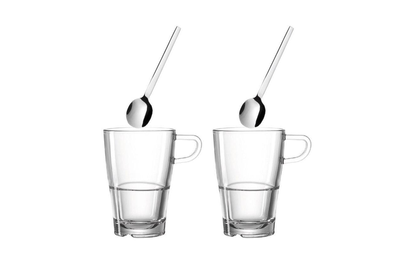 LEONARDO Latte Macchiato Tasse Senso – 4-teiliges Set, 350 ml, Ø 8,3 cm, Glas, Transparent, spülmaschinenfest