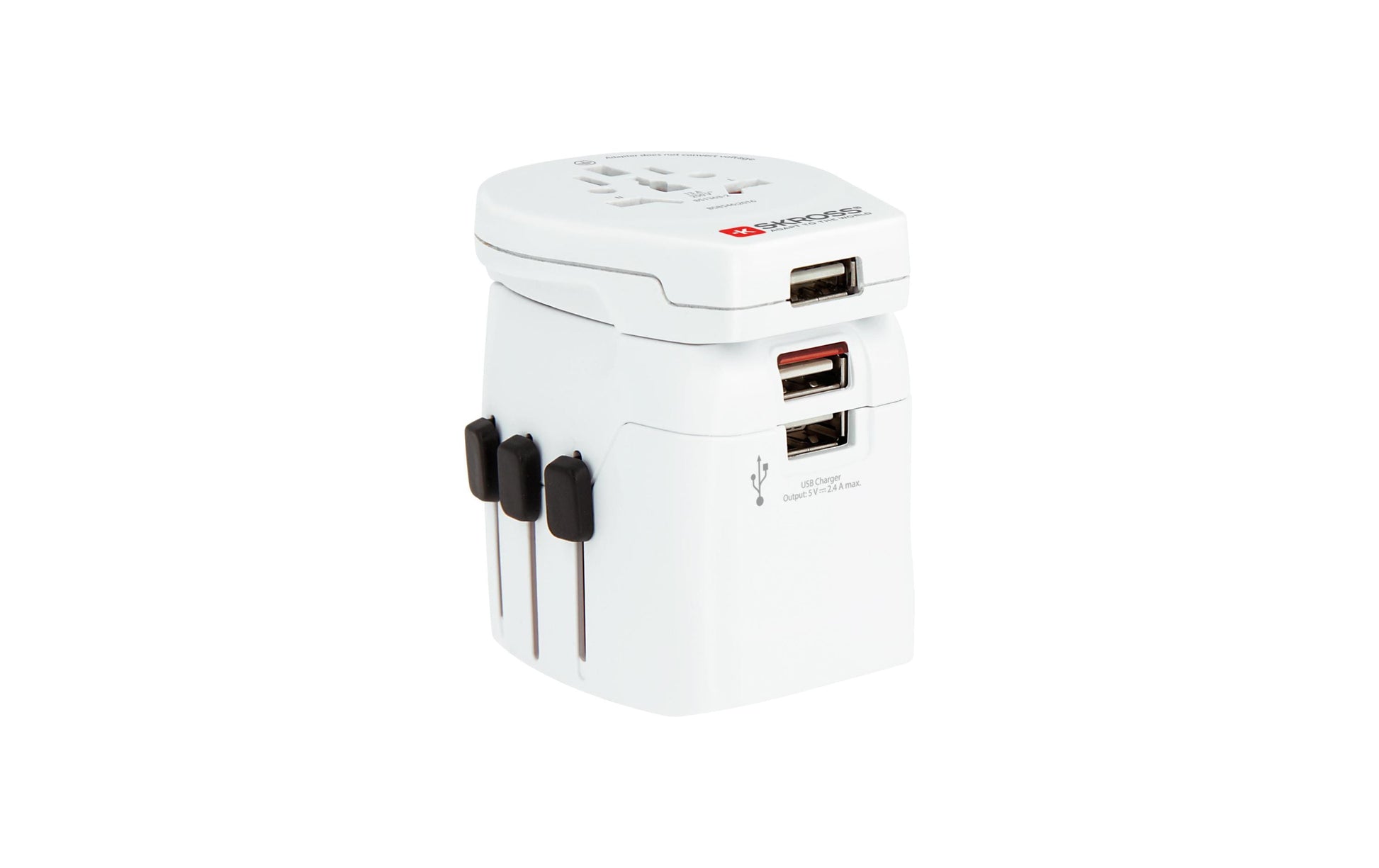 Skross PRO Light Reiseadapter 1575 W – USB×3 (2,4 A) – 3-polig (geerdet), Universal – weiss