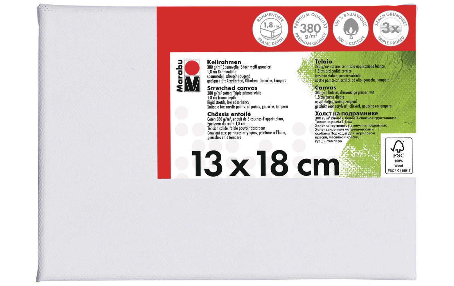Marabu Keilrahmen – 13 × 18 cm – 380 g/m² – Profil 18 mm – Baumwolle