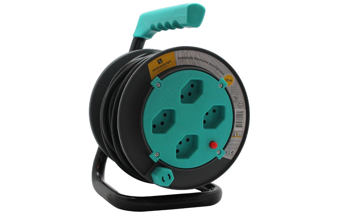 M. Schönenberger Kabelrolle – 4× T13, 15 m, IP20, Schwarz
