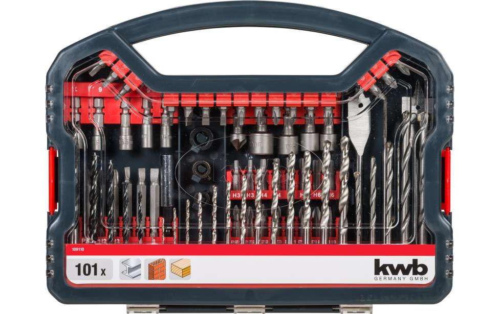 kwb Bohr- & Bit-Set 1,5–8 mm – für Mauerwerk & Beton, Metall, Holz – 101-tlg. – mit Bithalter & Tasche