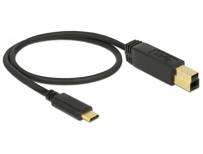 DeLOCK USB-C auf USB-B Kabel – USB 3.2 Gen 2 (10 Gbit/s) – 0,5 m – Goldstecker – Schwarz