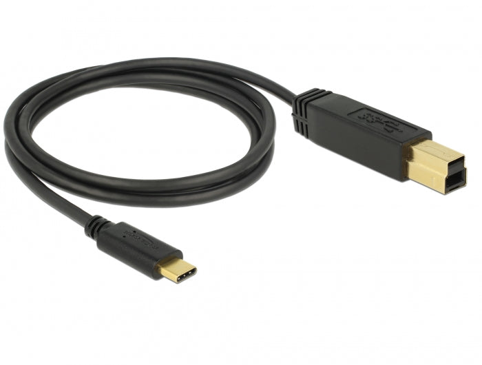 DeLOCK USB-C auf USB-B Kabel – USB 3.2 Gen 2 (10 Gbit/s) – 1 m – Goldstecker – Schwarz