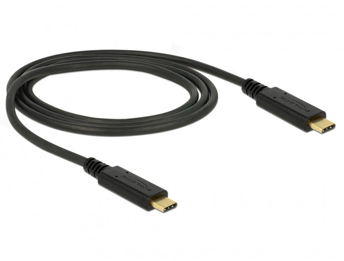 DeLOCK USB-C auf USB-C Kabel – USB 3.2 Gen 2 (10 Gbit/s) – 1 m – PD 100 W – Goldstecker – Schwarz