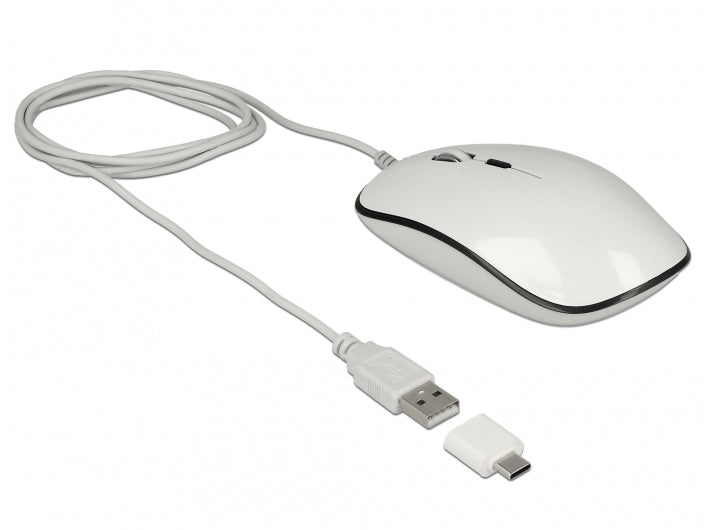 DeLOCK 12532 Maus – kabelgebunden, USB-C, 4 Tasten, beidhändig, umschaltbare DPI, Weiss/Anthrazit