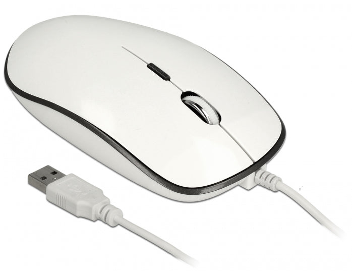 DeLOCK 12532 Maus – kabelgebunden, USB-C, 4 Tasten, beidhändig, umschaltbare DPI, Weiss/Anthrazit