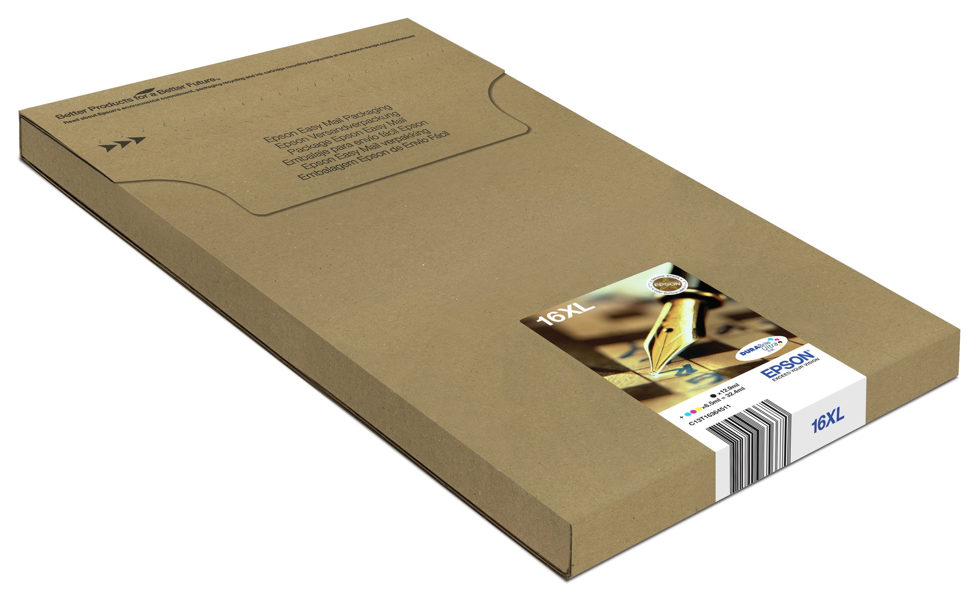 Epson Tintenpatronen-Multipack 16XL, CMYK, 1×12,9 ml + 3×6,5 ml – für Inkjetdrucker
