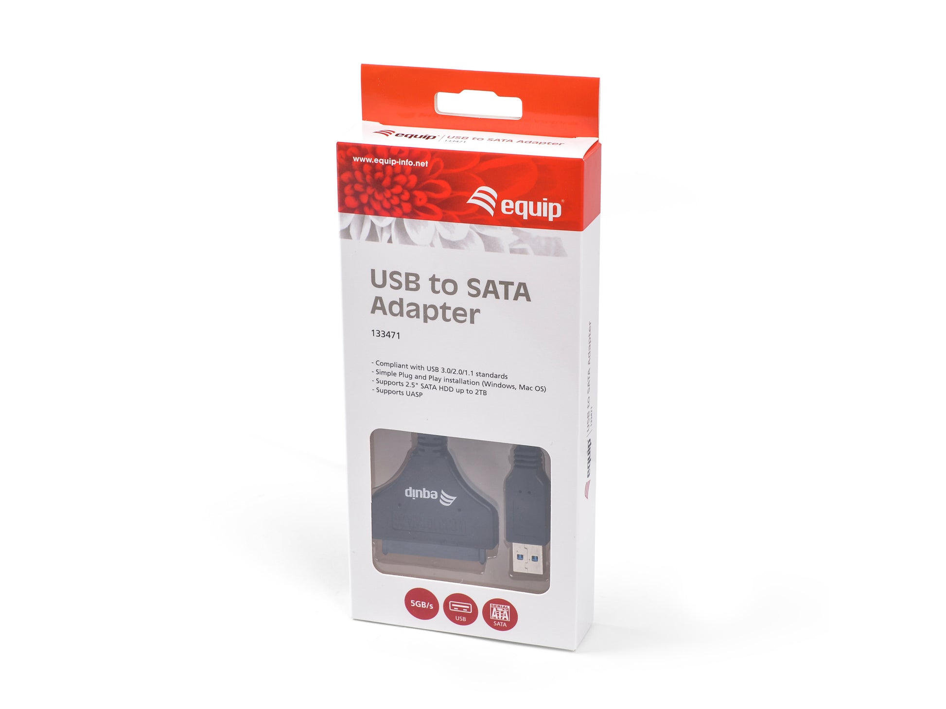 Equip Adapter USB-A zu SATA – USB 3.2 Gen 1 (5 Gbit/s), UASP, 0,5 m, Schwarz